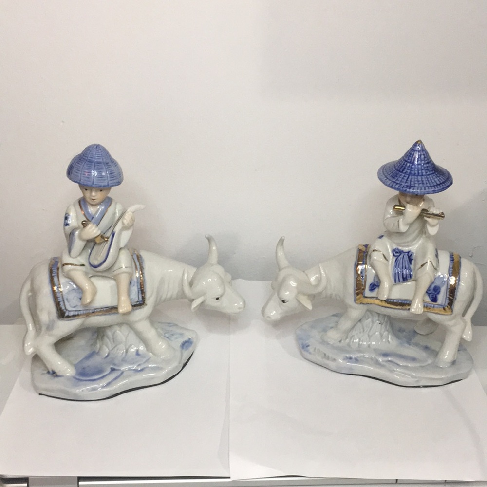 Vintage Made In Taiwan Asian Pair Ridding Water Buffalo